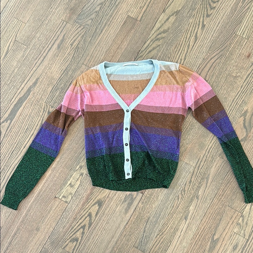 Pink and Brown Knit Cardigan Sweater